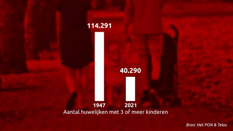 Броят на многодетните семейства тогава и сега (редактиране на снимки: Omroep Brabant).