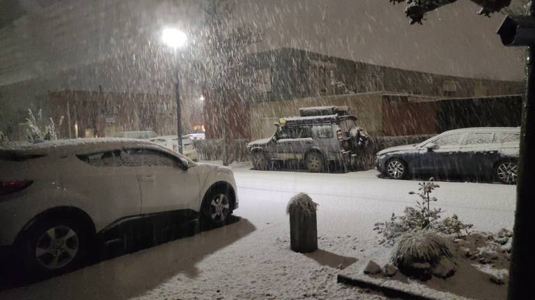 Donderdagavond rond tien uur viel de eerste sneeuw in Roosendaal (Foto: I. van Loon)