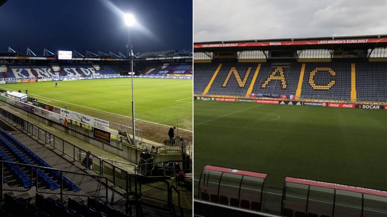 Links het stadion van Willem II, rechts het stadion van NAC (foto's: ANP).