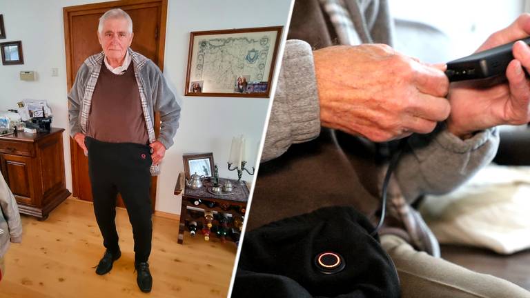 Joop showt zijn verwarmde broek (foto: Collin Beijk).