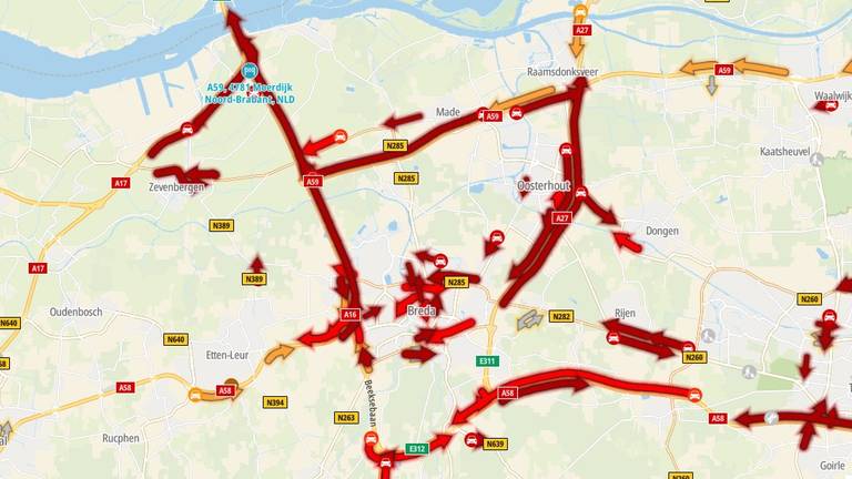 Rond Breda is het heel druk (beeld: TomTom).