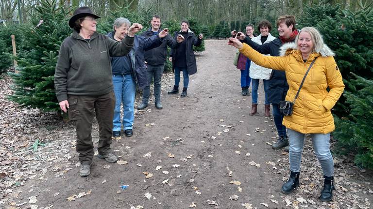 Kitty en haar buren vieren de overwinning in het kerstbomenbos (Foto: Alice van der Plas)