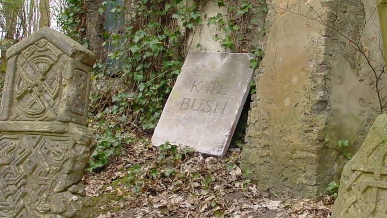 De grafzerk van Kate Bush, die eerder in het Spookslot stond en later in de tuin van het slot (foto: Eftepedia.nl).