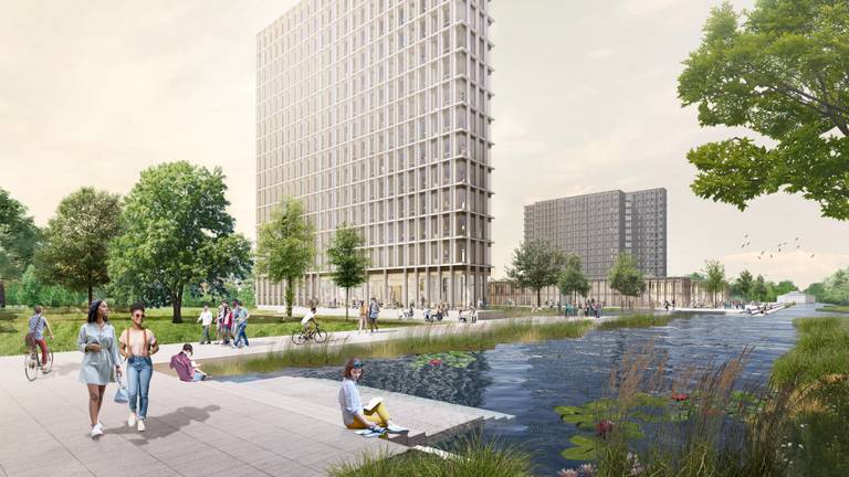 Een tekening van de nieuwe woningen (foto: VenhoevenCS architecture+urbanism).