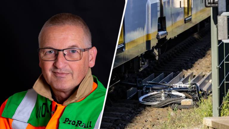 Incidentenbestrijder John van Lierop van ProRail (foto: ProRail) en de fiets op het spoor in Rijen.