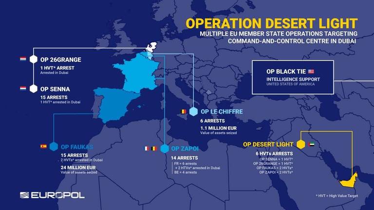 De kaart van Europol die maandag werd gepubliceerd (foto: OM) .