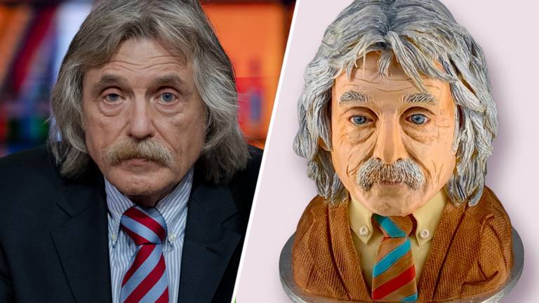 Johan Derksen als taart (foto: ANP/Angelique Bond).