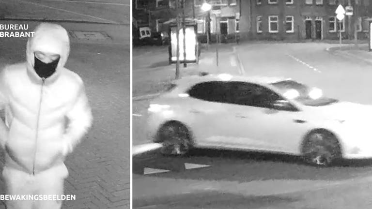 De witte auto en de man met het 'rare loopje' (foto: politie).