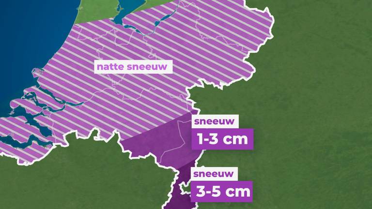 Steeds meer sneeuw in de loop van de dag, vanavond wordt het wit