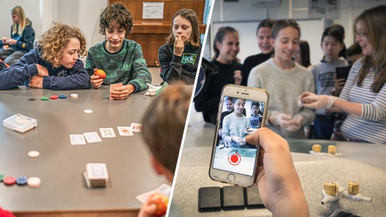 Spelletjes op school of toch een mobieltje bij de hand (archieffoto's: ANP).