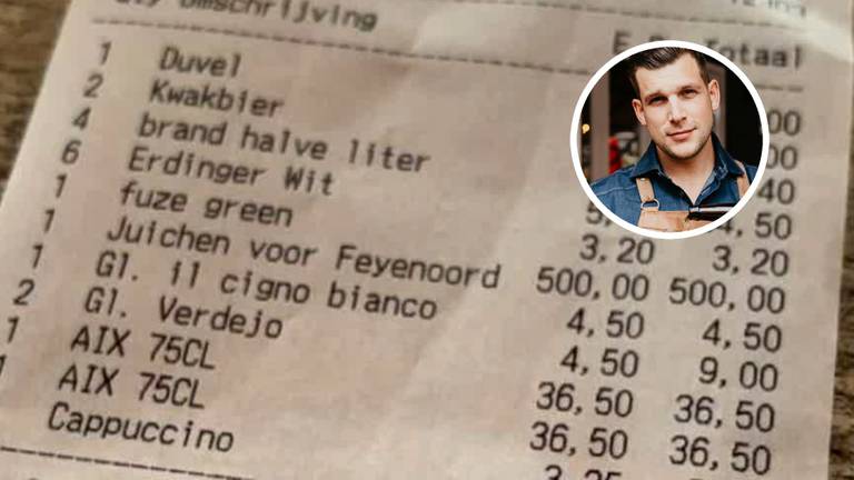 Niels presenteerde Feyenoord-fans deze rekening (inzet Niels: foto Het Raedthuys Facebook).