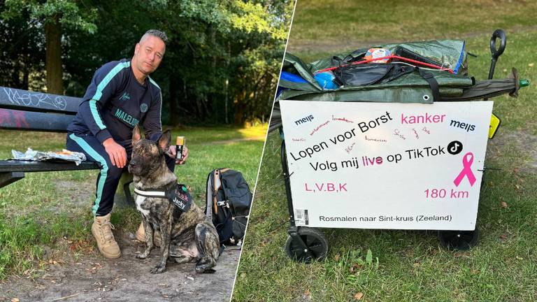 Raymond, zijn hond Jacky en de bolderkar.