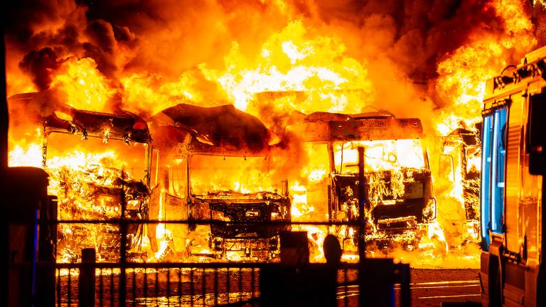 Brand verwoest vier vrachtwagens en trailer van familiebedrijf