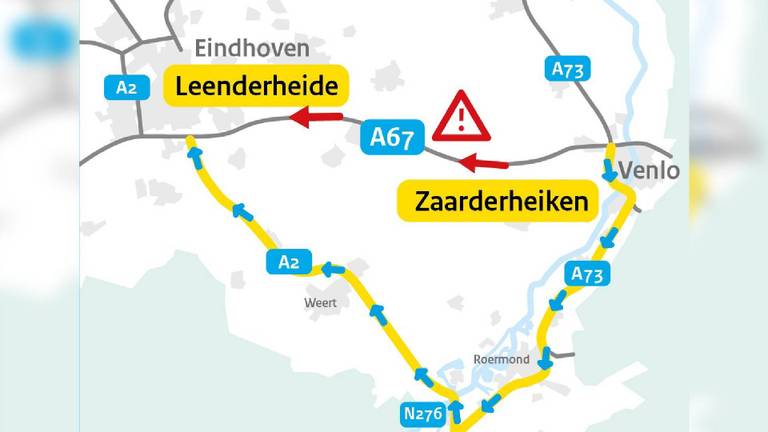 Flinke vertraging op de A67 na ongeluk met vrachtwagen, rijstrook dicht