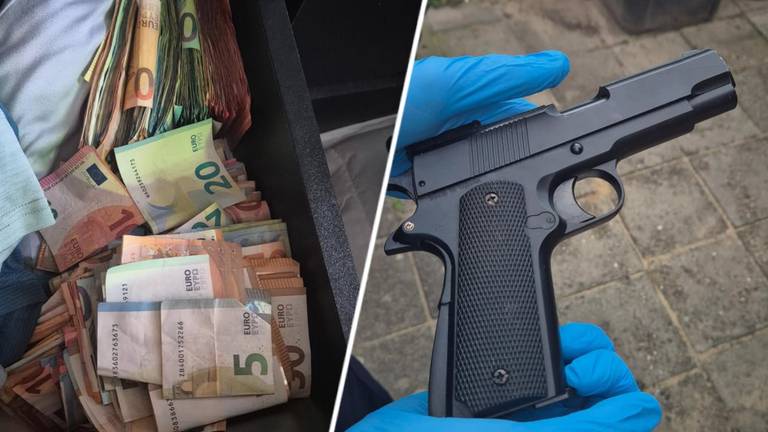 De politie vond veel cash en een op vuurwapen gelijkend voorwerp (foto: Politie Gestel/Instagram).