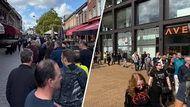 Een ellenlange rij stond er zaterdagmiddag door het centrum van Tilburg richting Poppodium 013 (foto's: Jos Verkuijlen).