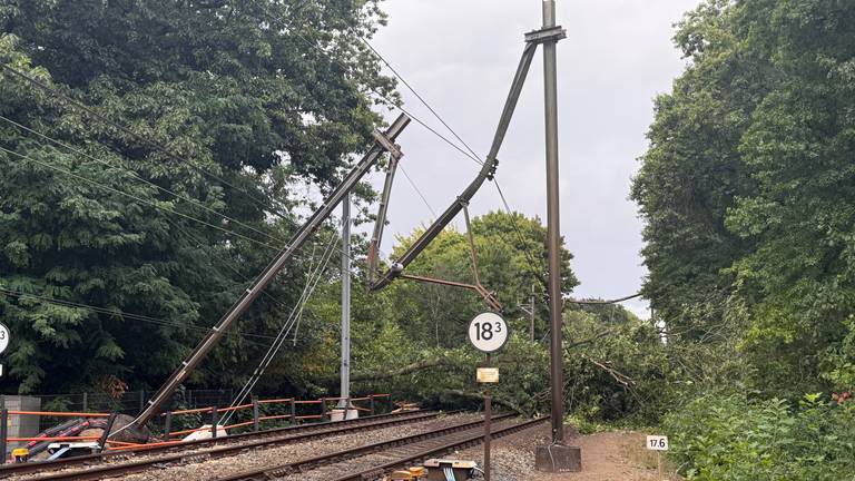 Boom vernielt bovenleiding bij Vught, spoor voorlopig dicht