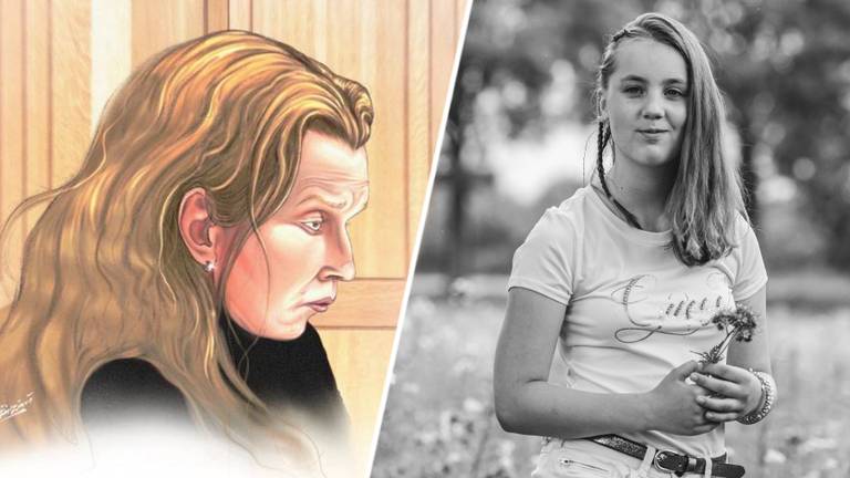 Lidwina S. (links) reed met haar vuilniswagen de 14-jarige Esmee dood. (Tekening: Adrien Stanziani en foto: familie)