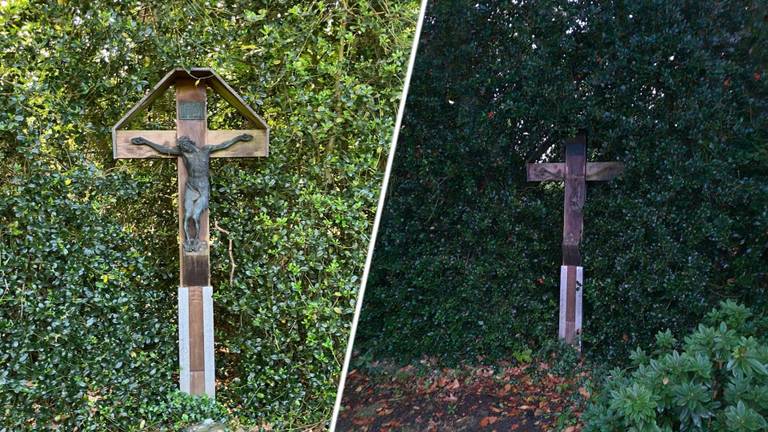 Het kruis met en zonder beeld (foto: gemeente Vught).