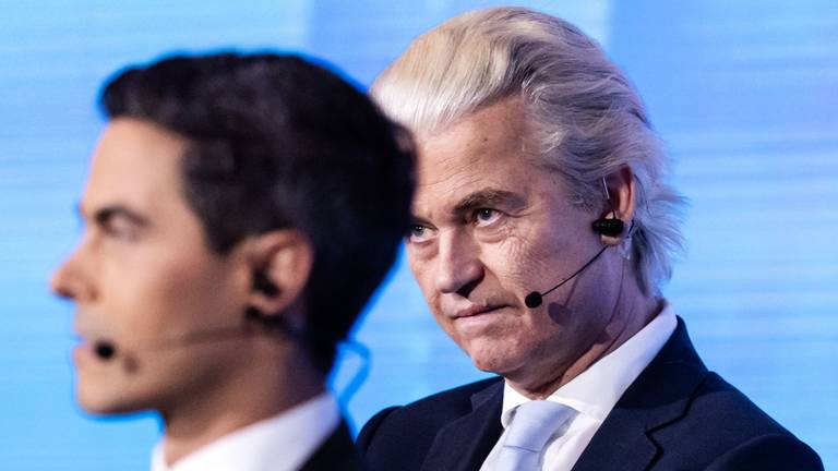 Rob Jetten en Geert Wilders bij het NOS-slotdebat (foto: ANP)