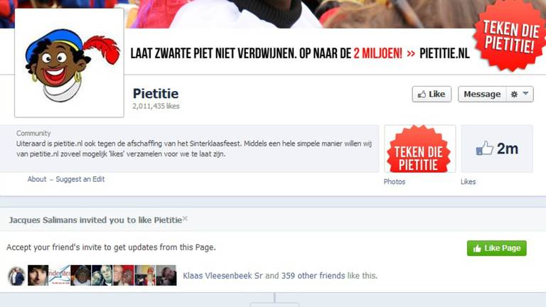 Pietitie bereikt 2 miljoen likes.