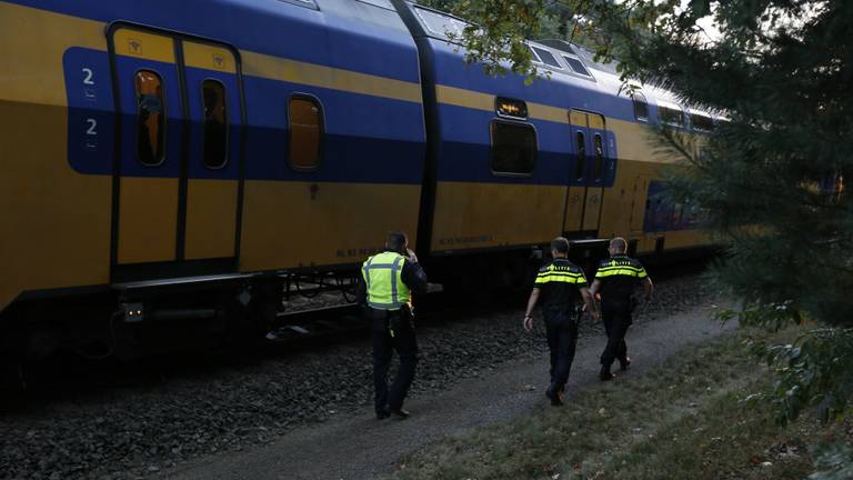 Politie bij de stilstaande trein in Bergen op Zoom. Foto: Thymen Stolk