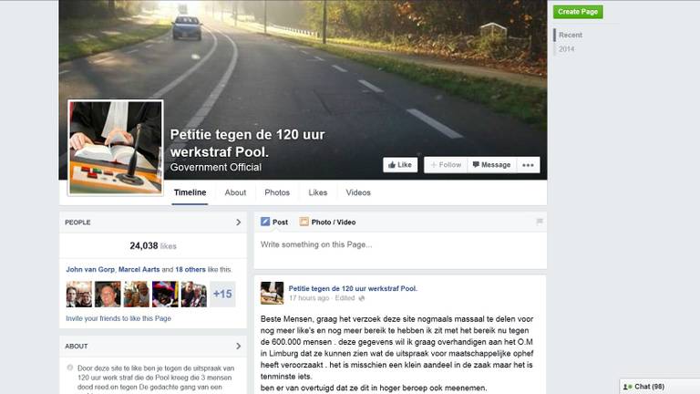 De petitie op Facebook