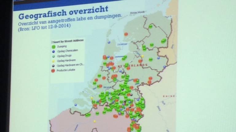 Drugsdumpingen en labs op kaartje