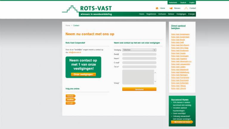 De website van verhuurmakelaar Rots-Vast
