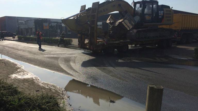 Vettige laag op de weg (foto: Marjanka Oerlemans)