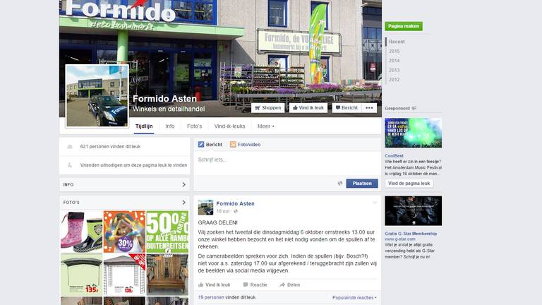 Het Facebookbericht wordt massaal gedeeld. (Foto: Facebook Formido Asten).