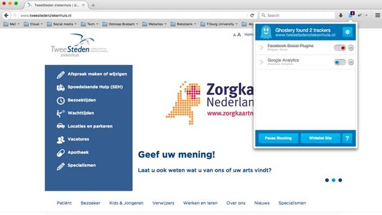 De tracker is van de website verwijderd