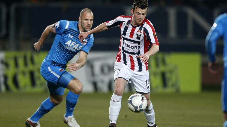 AZ-verdediger Ron Vlaar achtervolgt Willem II-er Erik Falkenburg (foto: VI-Images)