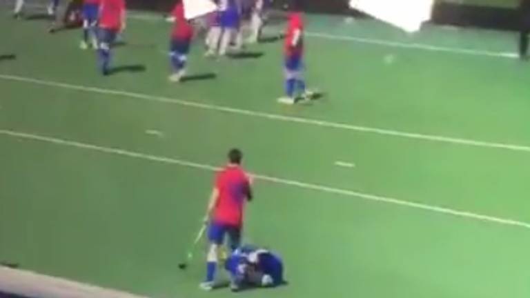 Hockeyer neergeslagen (foto: @inekebotden / Twitter)
