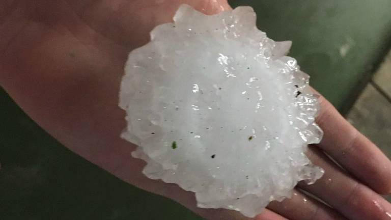 Hagelstenen als tennisballen zo groot in Luyksgestel (foto: twitter/@RickGroenen).