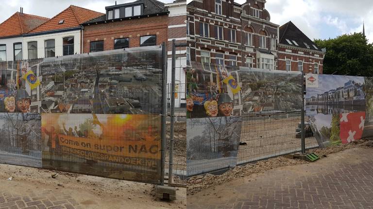 Rechts het geplunderde bouwscherm. (Foto's: Marrie Meeuwsen)
