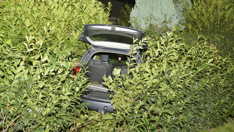 De auto kwam in de bosjes tot stilstand. (Foto: Jules Vorselaars)