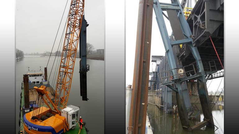 De beschadige jukken worden verwijderd (foto: Rijkswaterstaat).