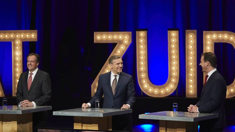 Pechtold, Buma en Asscher tijdens het Debat van het Zuiden (foto: ANP)