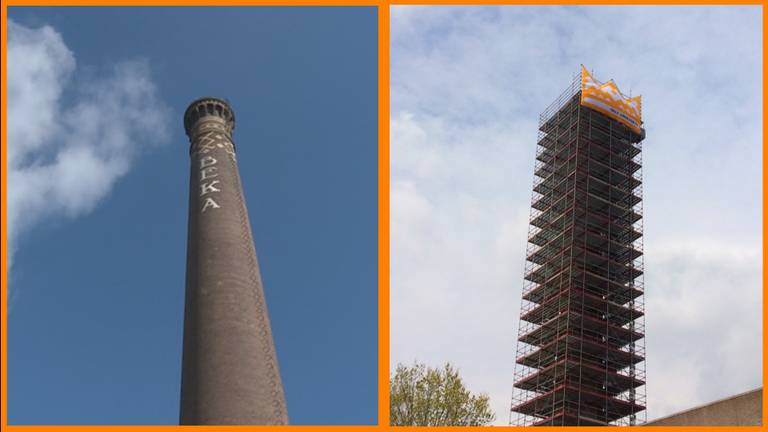 De hoogste kroon van Nederland voor Koningsdag opgehangen aan de BEKA-schoorsteen