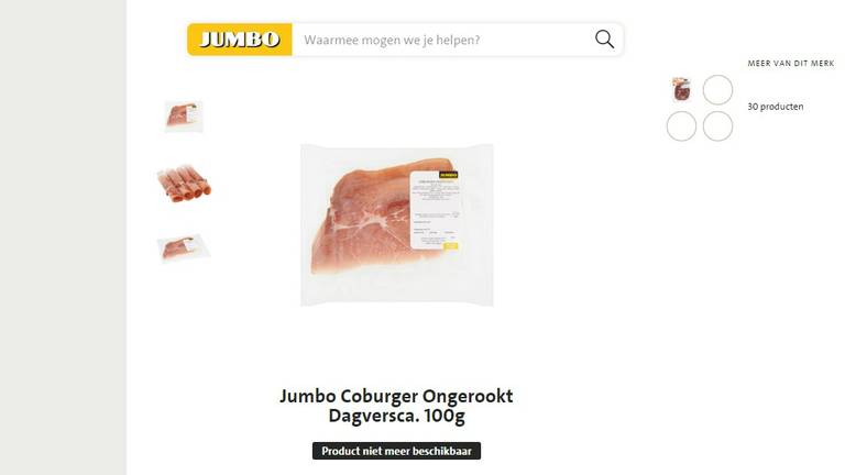 Ongerookte coburgerham (beeld: website Jumbo)