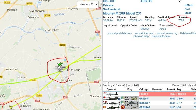 Het vliegtuig vloog ook boven Etten-Leur