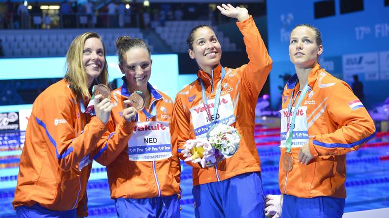 Brons voor de Nederlandse zwemsters. (Foto: ANP)