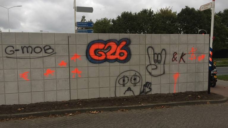 De graffiti op het kunstwerk De Tussenstop in Bergen op Zoom (Foto: Stefaan Verheugt)