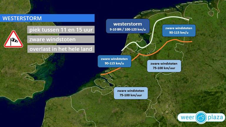 In Brabant waaide het nog niet eens het hardst. (Beeld: Weerplaza)