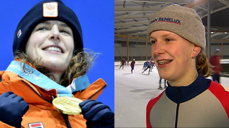 Ireen Wüst na olympisch succes (links) en als 16-jarig talent (rechts). (Foto: VI Images/Omroep Brabant)