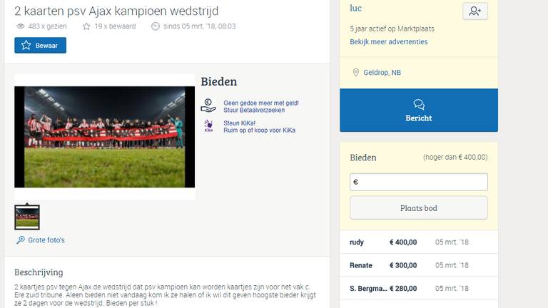 effectief Afrekenen Stevig Pssst, kaartje voor PSV-Ajax kopen? 400 euro... - Omroep Brabant