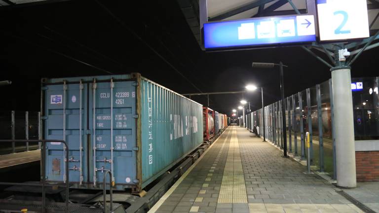 De stilgevallen goederentrein op station Brandevoort. Foto: Harrie Grijseels/SQ Vision