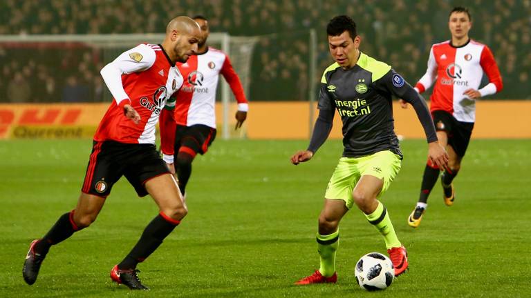 Lozano tijdens de wedstrijd tegen Feyenoord in de KNVB-beker. (Foto: Martijn de Bie)