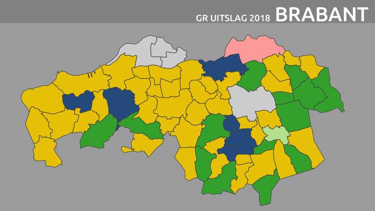 Het geel van de lokale partijen overheerst.